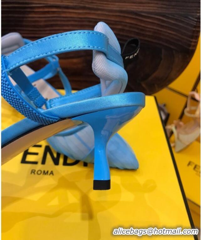 New Design Fendi Colibri Strap Slingback in Blue Tulle Mesh 55mm 122125