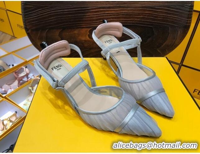 Low Cost Fendi Colibri Strap Slingback in Grey Tulle Mesh 122128