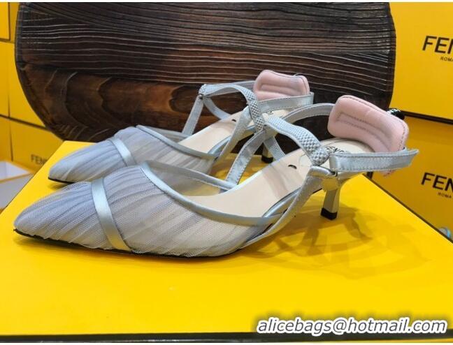 Low Cost Fendi Colibri Strap Slingback in Grey Tulle Mesh 122128