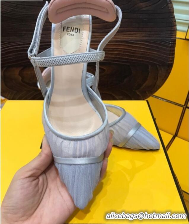 Low Cost Fendi Colibri Strap Slingback in Grey Tulle Mesh 122128