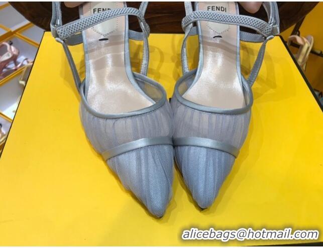 Low Cost Fendi Colibri Strap Slingback in Grey Tulle Mesh 122128