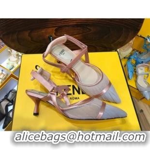 Best Luxury Fendi Colibri Strap Slingback in Pink Tulle Mesh 55mm 122130