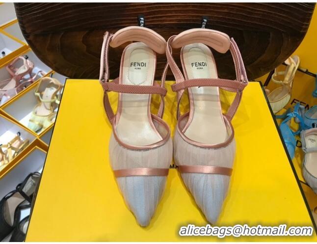 Best Luxury Fendi Colibri Strap Slingback in Pink Tulle Mesh 55mm 122130