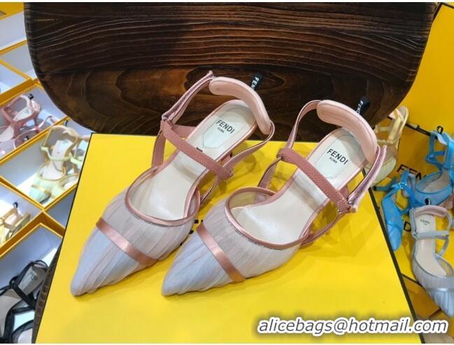 Best Luxury Fendi Colibri Strap Slingback in Pink Tulle Mesh 55mm 122130