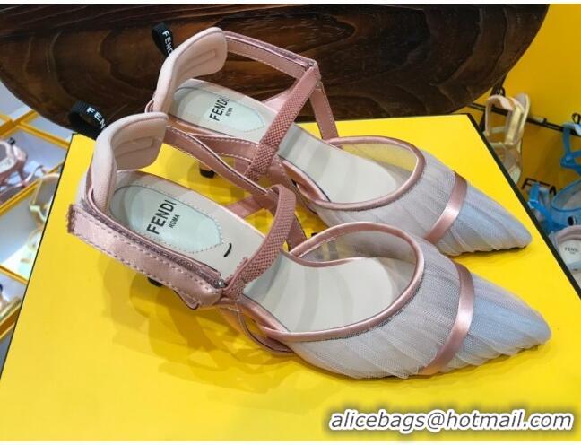 Best Luxury Fendi Colibri Strap Slingback in Pink Tulle Mesh 55mm 122130