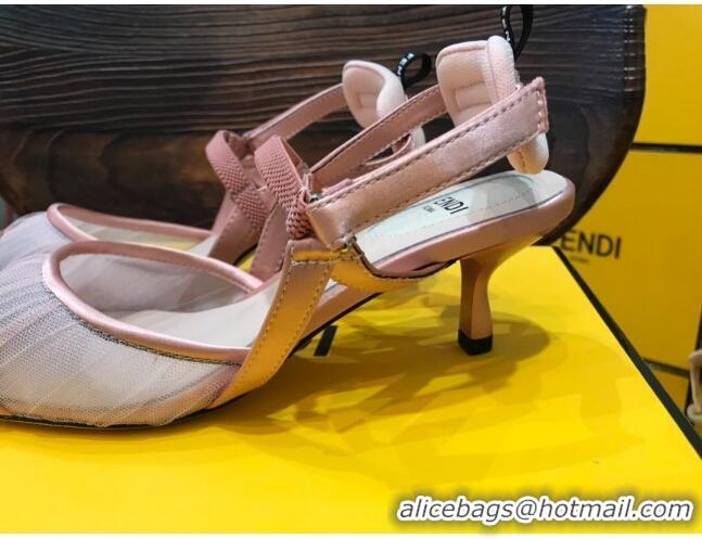 Best Luxury Fendi Colibri Strap Slingback in Pink Tulle Mesh 55mm 122130