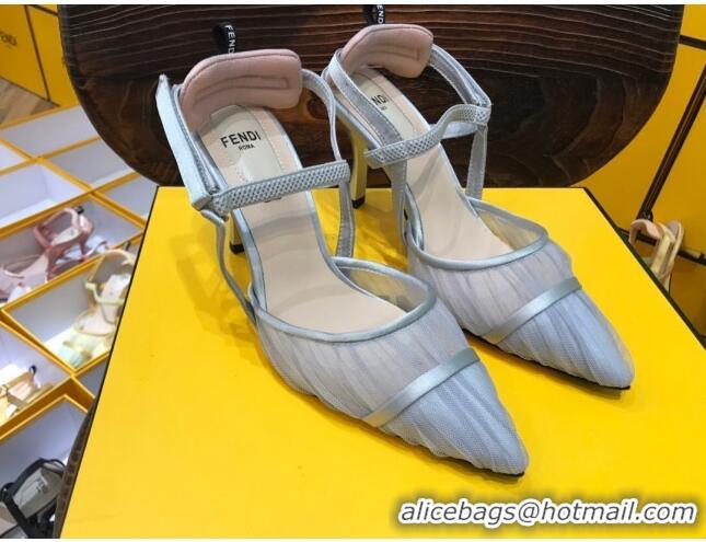 Good Quality Fendi Colibri Strap Slingback in Grey Tulle Mesh 85mm 122131