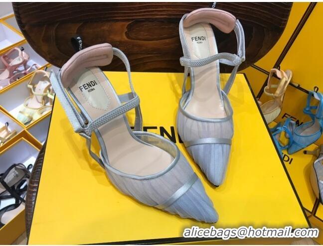 Good Quality Fendi Colibri Strap Slingback in Grey Tulle Mesh 85mm 122131