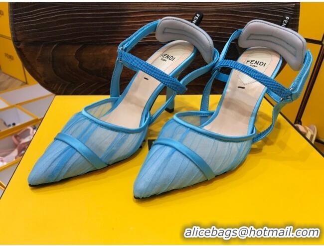 Most Popular Fendi Colibri Strap Slingback in Blue Tulle Mesh 85mm 122132