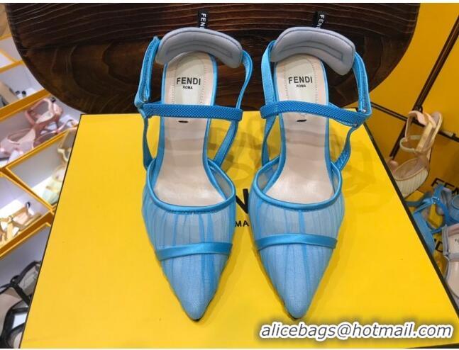 Most Popular Fendi Colibri Strap Slingback in Blue Tulle Mesh 85mm 122132