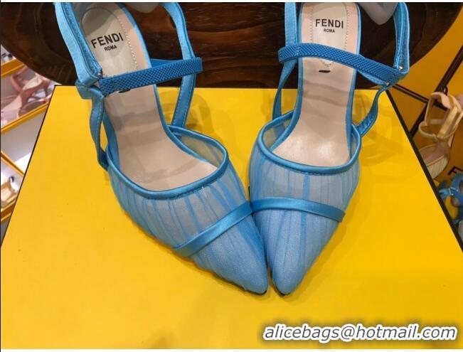 Most Popular Fendi Colibri Strap Slingback in Blue Tulle Mesh 85mm 122132