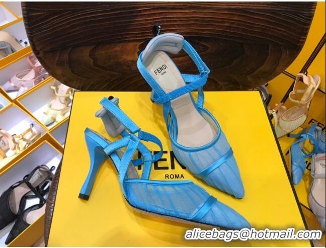 Most Popular Fendi Colibri Strap Slingback in Blue Tulle Mesh 85mm 122132