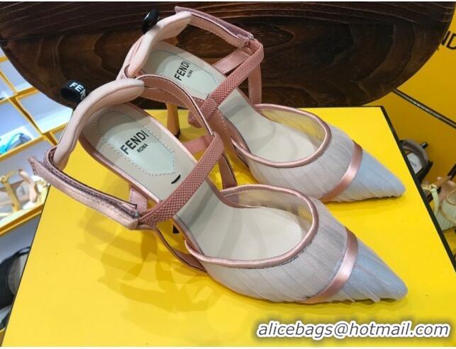 Top Quality Fendi Colibri Strap Slingback in Pink Tulle Mesh 85mm 122133