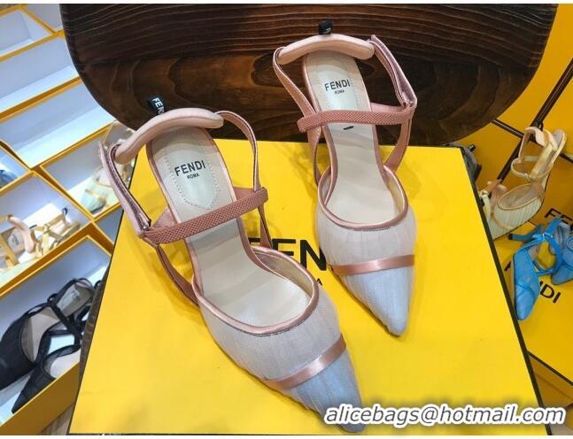 Top Quality Fendi Colibri Strap Slingback in Pink Tulle Mesh 85mm 122133