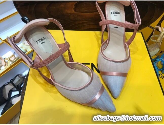 Top Quality Fendi Colibri Strap Slingback in Pink Tulle Mesh 85mm 122133