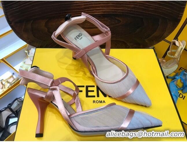 Top Quality Fendi Colibri Strap Slingback in Pink Tulle Mesh 85mm 122133