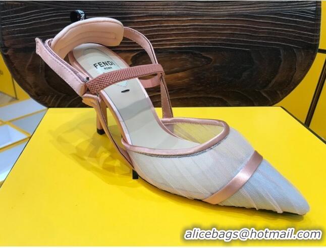 Top Quality Fendi Colibri Strap Slingback in Pink Tulle Mesh 85mm 122133