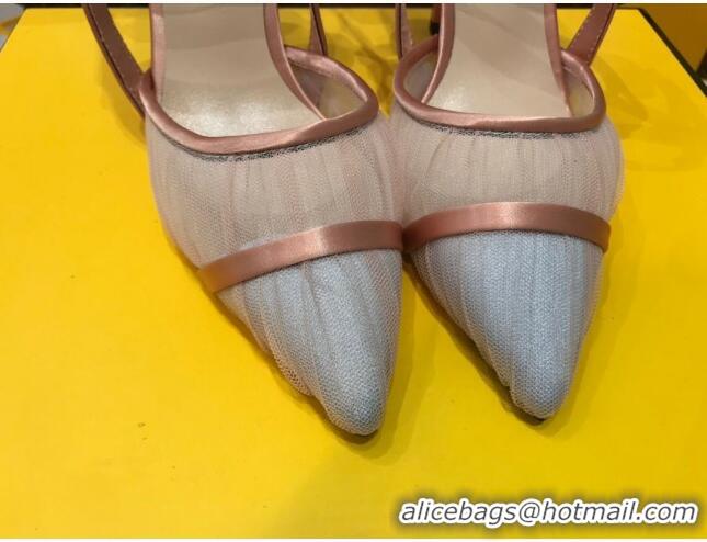 Top Quality Fendi Colibri Strap Slingback in Pink Tulle Mesh 85mm 122133