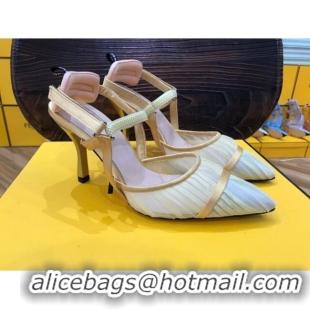 Cute Fendi Colibri Strap Slingback in Champagne Gold Tulle Mesh 85mm 122134