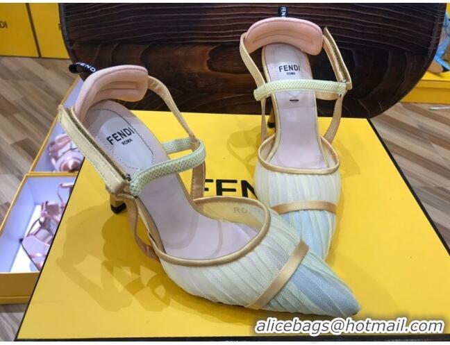 Cute Fendi Colibri Strap Slingback in Champagne Gold Tulle Mesh 85mm 122134