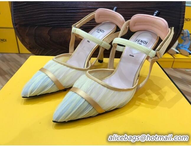 Cute Fendi Colibri Strap Slingback in Champagne Gold Tulle Mesh 85mm 122134