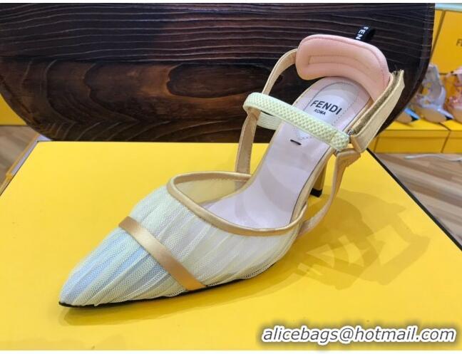 Cute Fendi Colibri Strap Slingback in Champagne Gold Tulle Mesh 85mm 122134