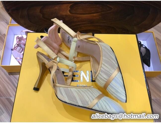 Cute Fendi Colibri Strap Slingback in Champagne Gold Tulle Mesh 85mm 122134