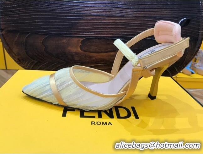 Cute Fendi Colibri Strap Slingback in Champagne Gold Tulle Mesh 85mm 122134