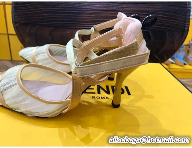 Cute Fendi Colibri Strap Slingback in Champagne Gold Tulle Mesh 85mm 122134