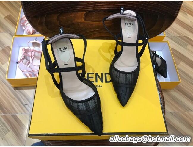 Best Price Fendi Colibri Strap Slingback in Black Tulle Mesh 85mm 122135