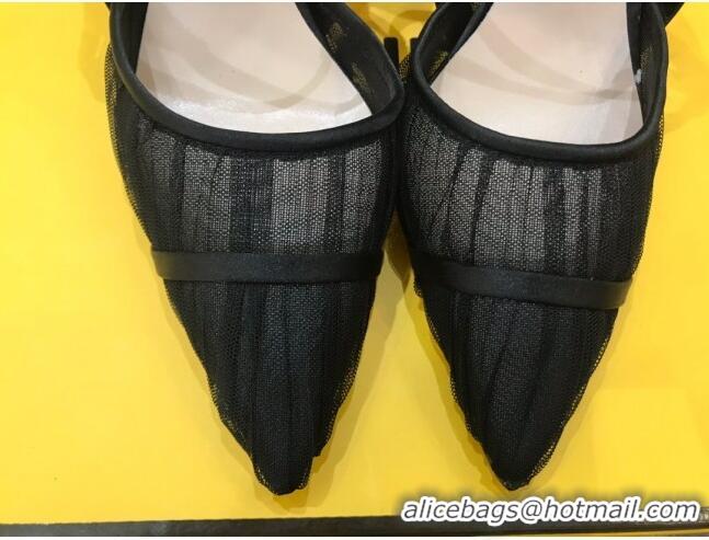 Best Price Fendi Colibri Strap Slingback in Black Tulle Mesh 85mm 122135