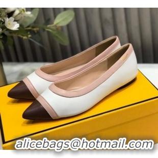 Stylish Fendi Colibri Calfskin Flat Ballerinas White 122145