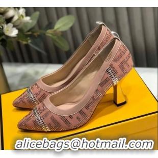 Best Price Fendi Colibri Crystal Fabric Pumps 8.5cm Pink 122149