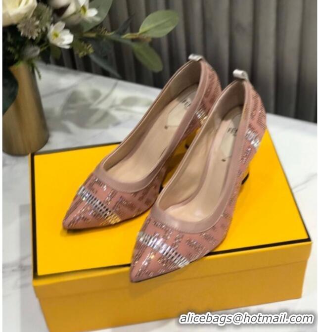 Best Price Fendi Colibri Crystal Fabric Pumps 8.5cm Pink 122149