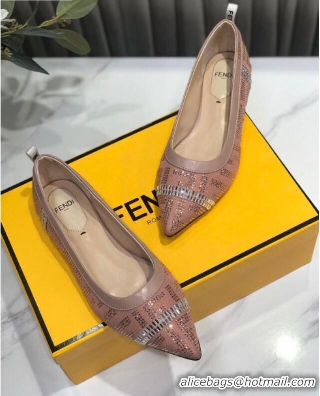 Unique Style Fendi Colibri Crystal Fabric Flat Ballerinas Pink 122151