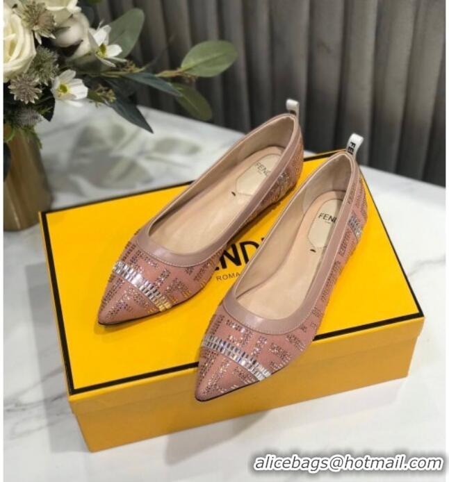 Unique Style Fendi Colibri Crystal Fabric Flat Ballerinas Pink 122151