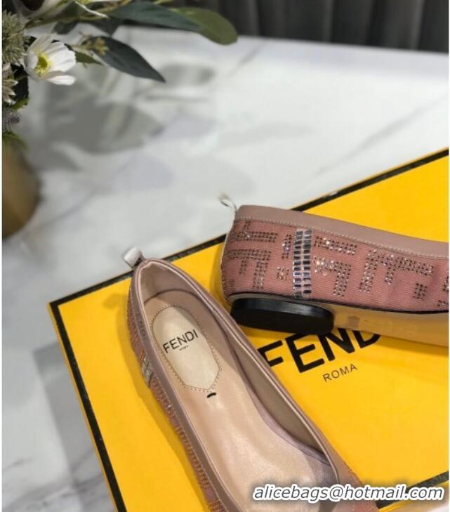 Unique Style Fendi Colibri Crystal Fabric Flat Ballerinas Pink 122151