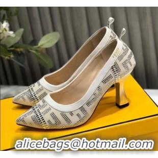 Purchase Fendi Colibri Crystal Fabric Pumps 8.5cm White 122152