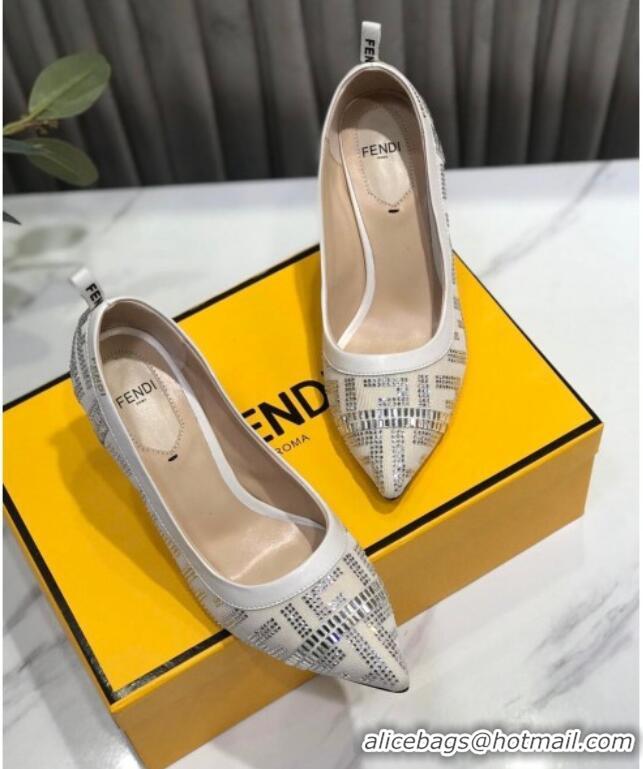 Purchase Fendi Colibri Crystal Fabric Pumps 8.5cm White 122152