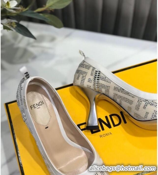 Purchase Fendi Colibri Crystal Fabric Pumps 8.5cm White 122152