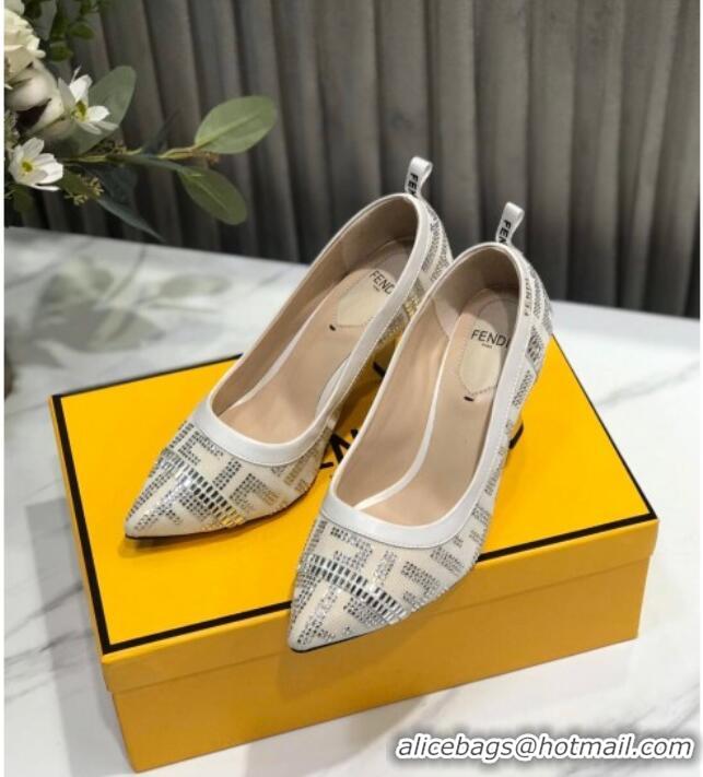 Purchase Fendi Colibri Crystal Fabric Pumps 8.5cm White 122152