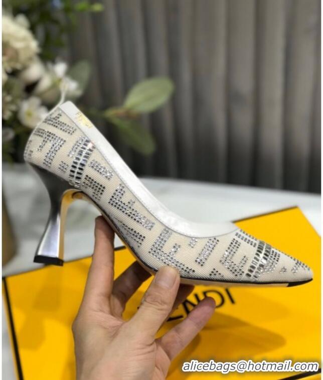 Purchase Fendi Colibri Crystal Fabric Pumps 8.5cm White 122152