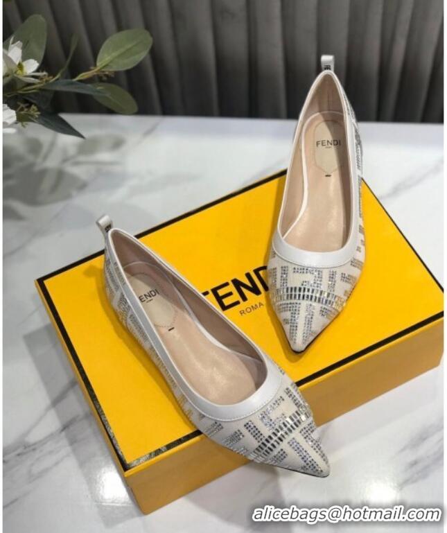 Lowest Price Fendi Colibri Crystal Fabric Flat Ballerinas White 122154