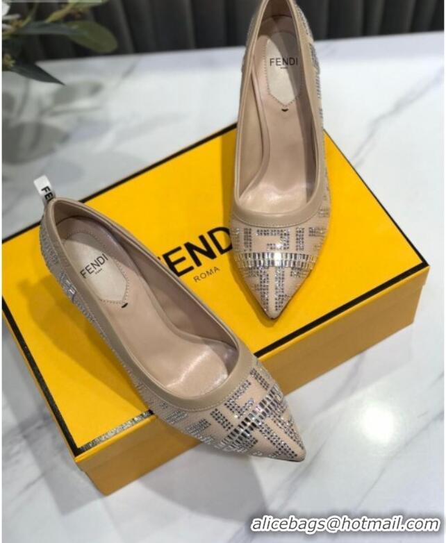 Cheap Price Fendi Colibri Crystal Fabric Pumps 8.5cm Nude 122155