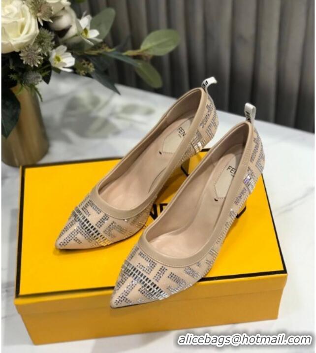 Cheap Price Fendi Colibri Crystal Fabric Pumps 8.5cm Nude 122155