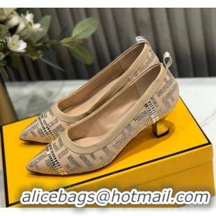 Good Quality Fendi Colibri Crystal Fabric Pumps 5.5cm Nude 122156