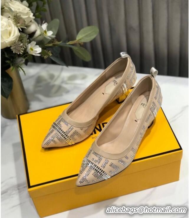 Good Quality Fendi Colibri Crystal Fabric Pumps 5.5cm Nude 122156