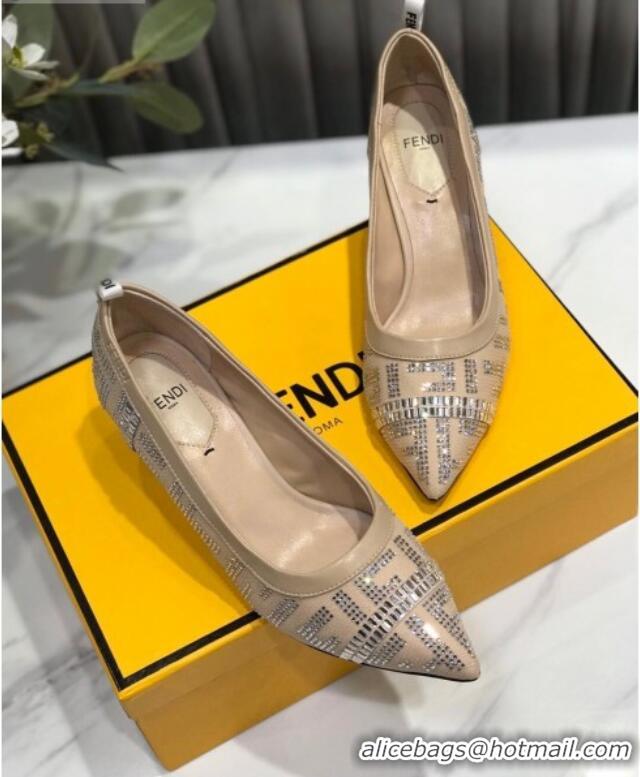 Good Quality Fendi Colibri Crystal Fabric Pumps 5.5cm Nude 122156