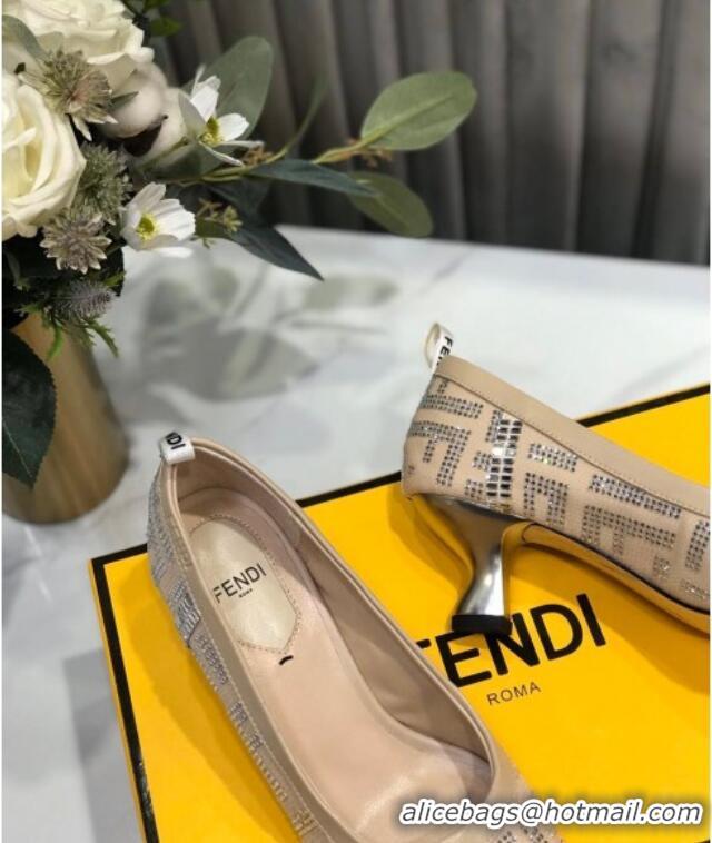 Good Quality Fendi Colibri Crystal Fabric Pumps 5.5cm Nude 122156