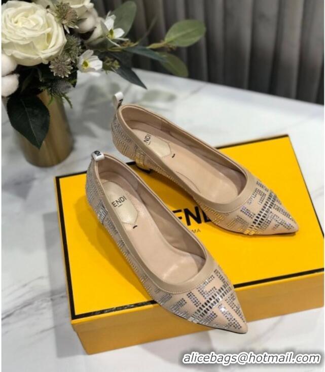 Good Quality Fendi Colibri Crystal Fabric Pumps 5.5cm Nude 122156